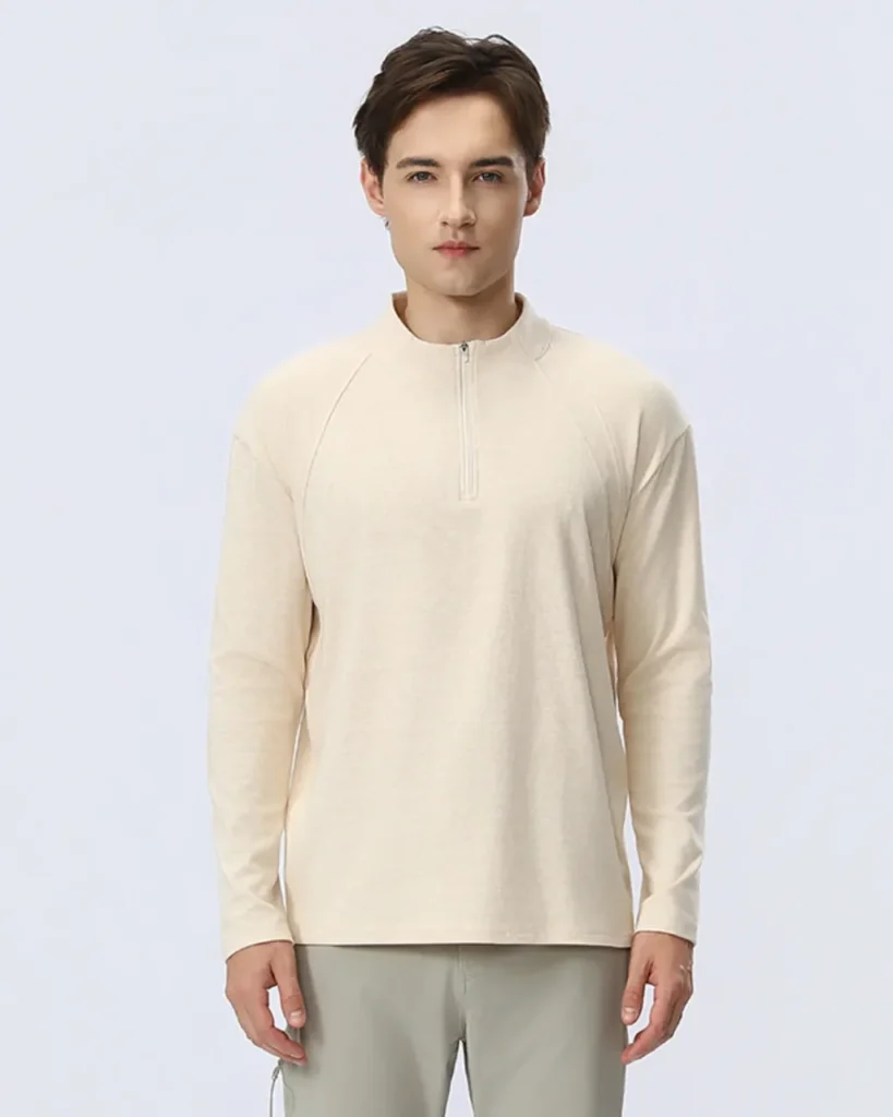 Half Zip Quick Dry Athletic Long Sleeve - Cream