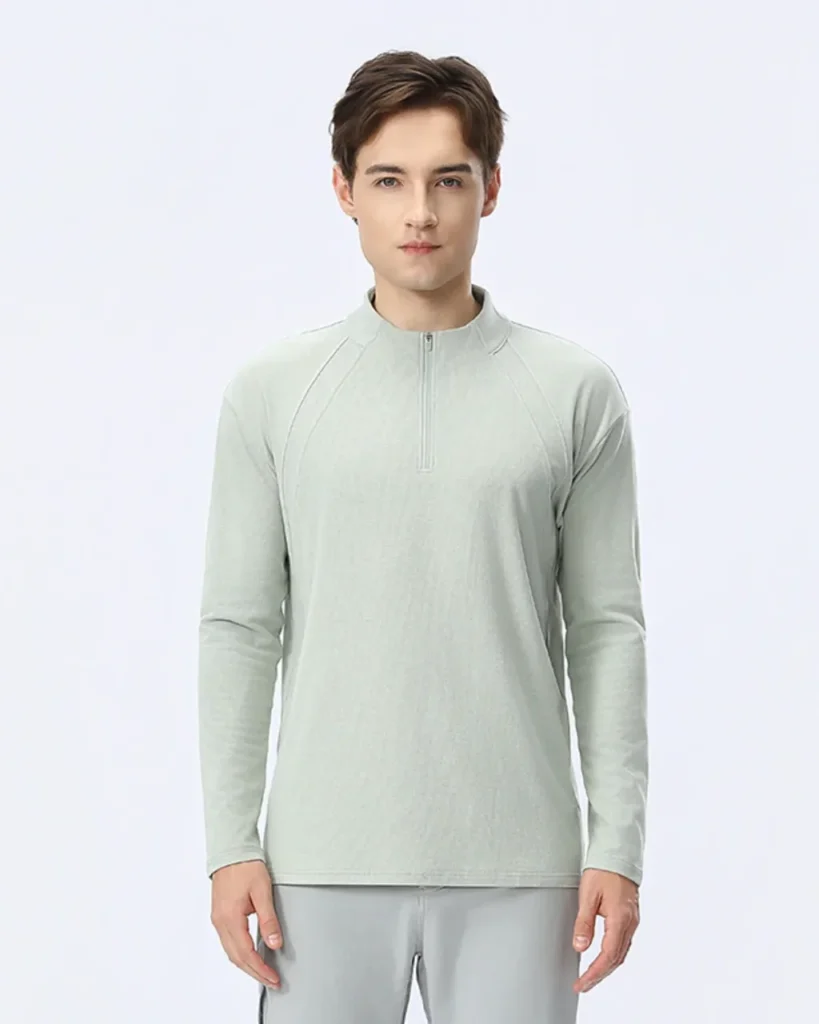 Half Zip Quick Dry Athletic Long Sleeve - Light Green