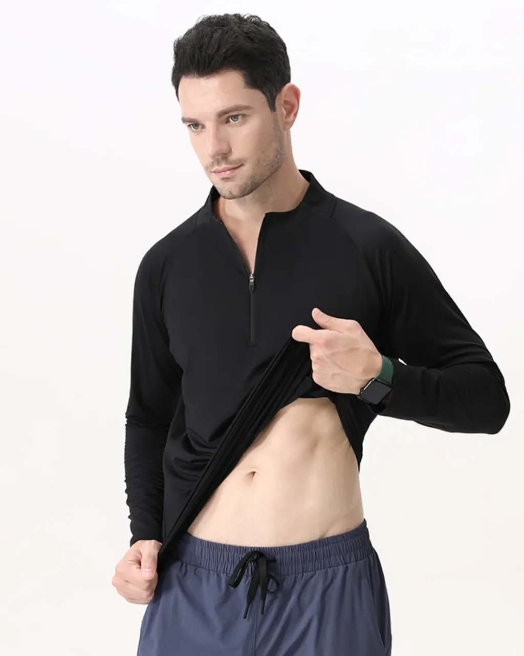Pulóver Outdoor Ligero Con Cremallera Parcial - negro