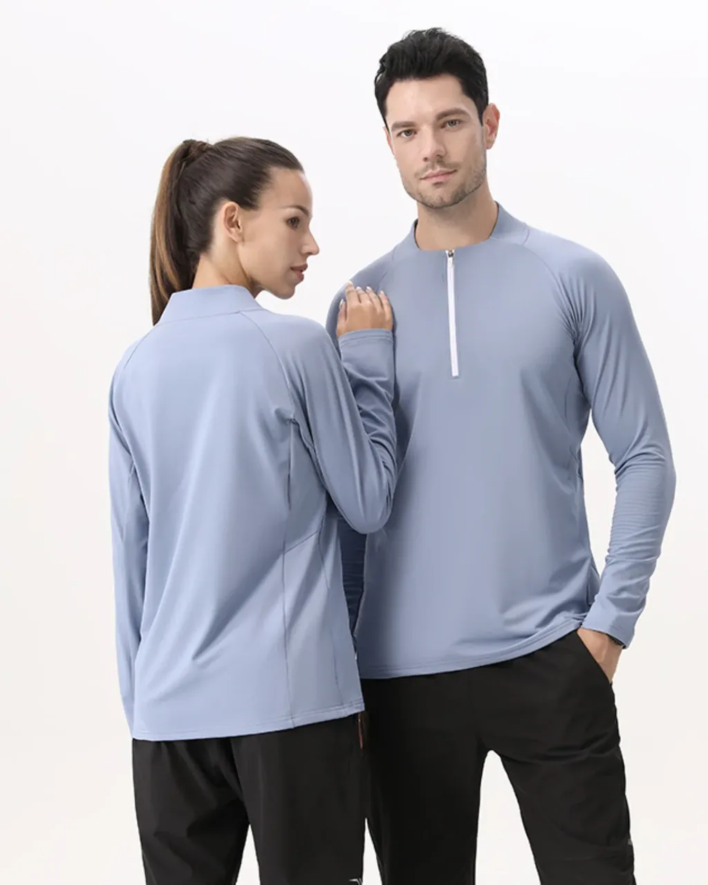 Light Half Zip Knit Outdoor Pullover - Light Blue