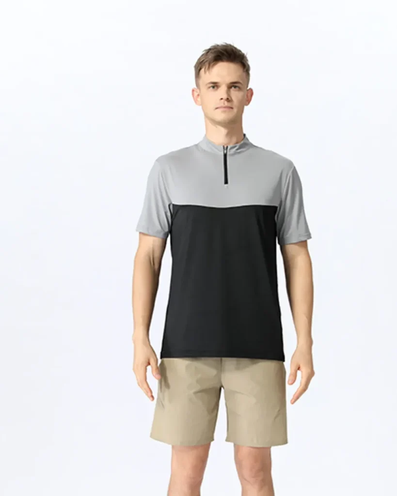 High Elastic Ice Silk Half Zip Tee - Black