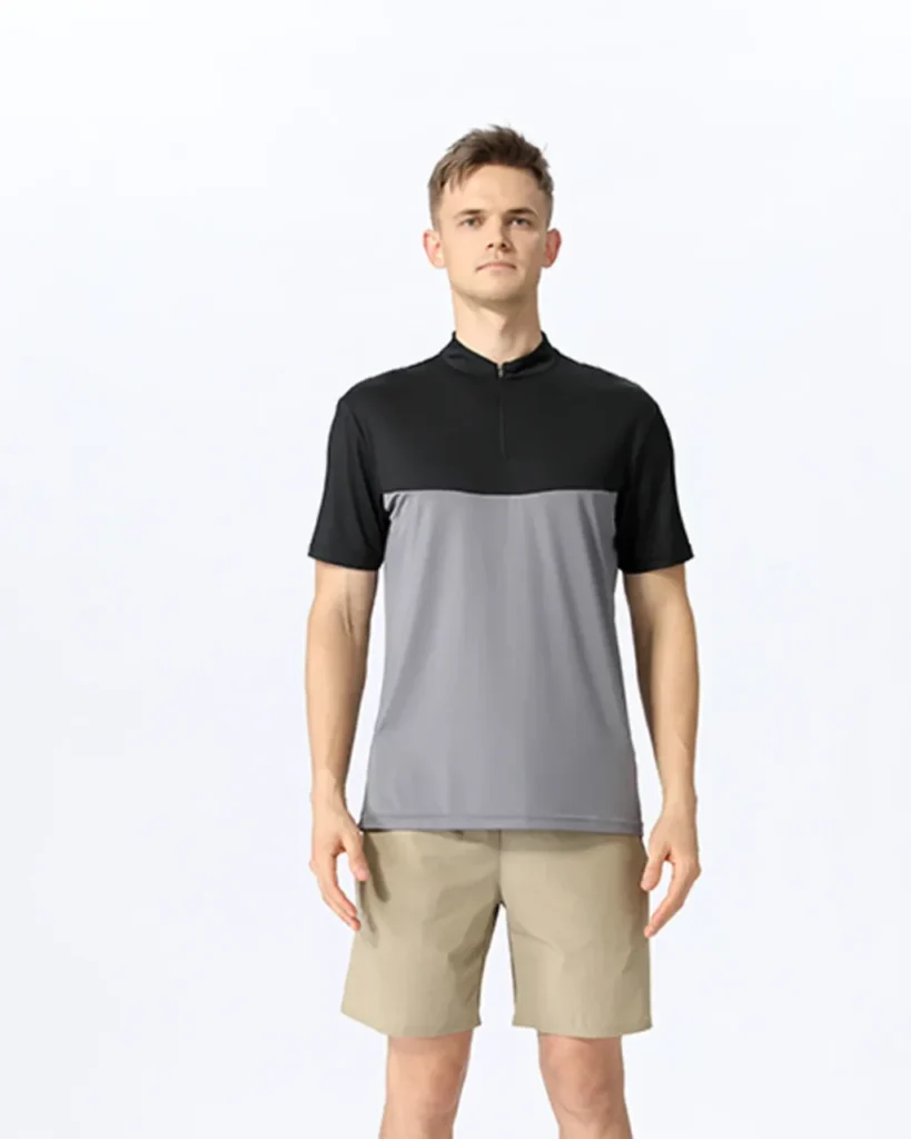 High Elastic Ice Silk Half Zip Tee - Black