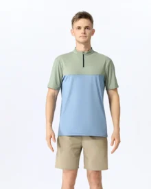 High Elastic Ice Silk Half Zip Tee - Light Blue