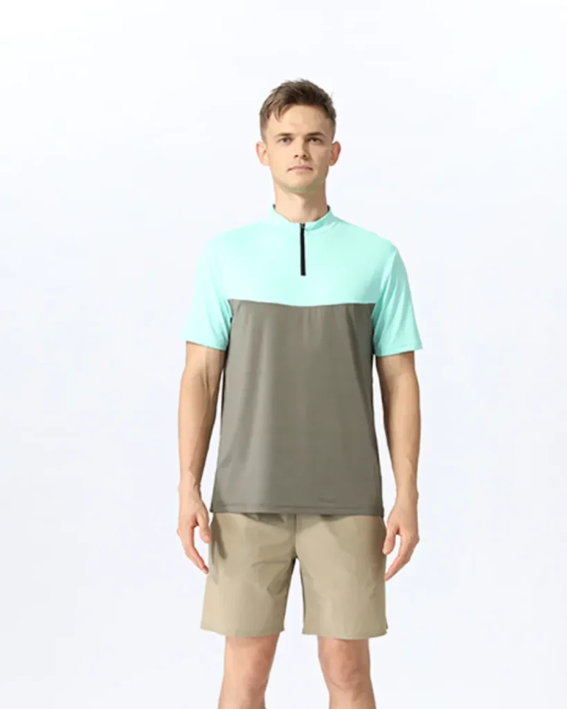 High Elastic Ice Silk Half Zip Tee - Mint