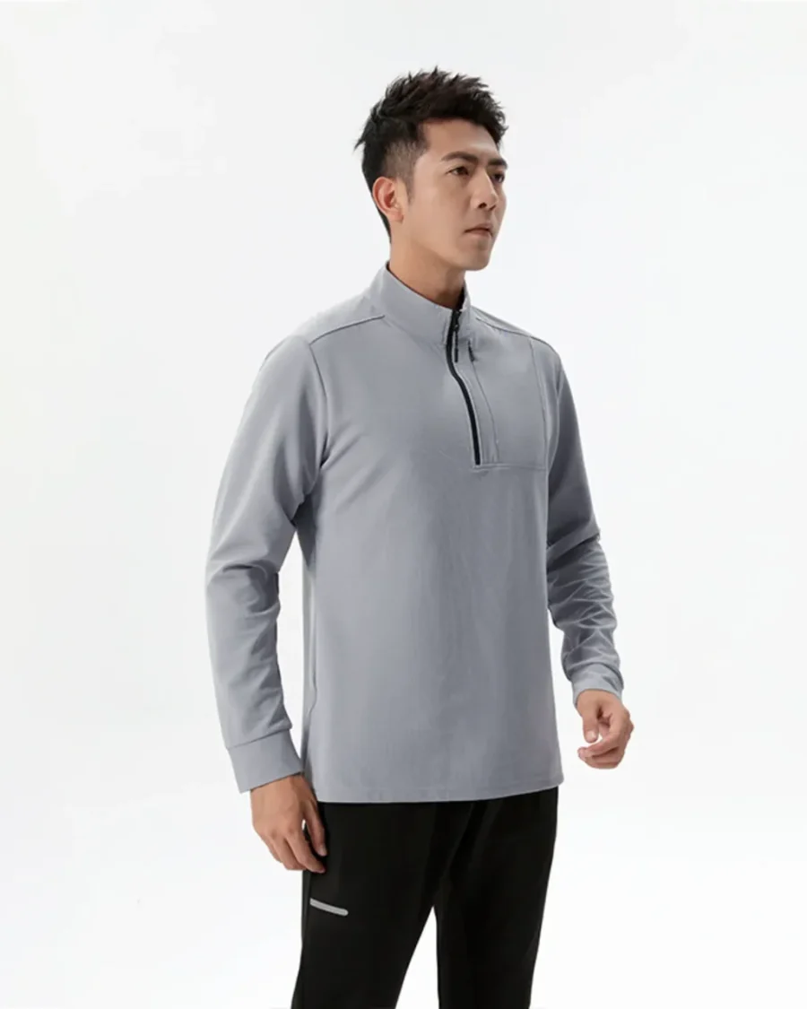 Slim Half Zip Dry Fitness Long Sleeve - Grey