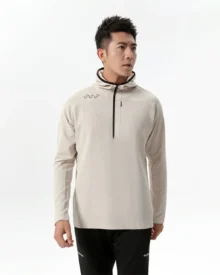 Half Zip Hooded Quick Dry Long Sleeve - Beige