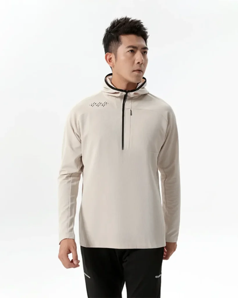Half Zip Hooded Quick Dry Long Sleeve - Beige