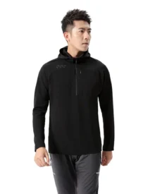Half Zip Hooded Quick Dry Long Sleeve - Black