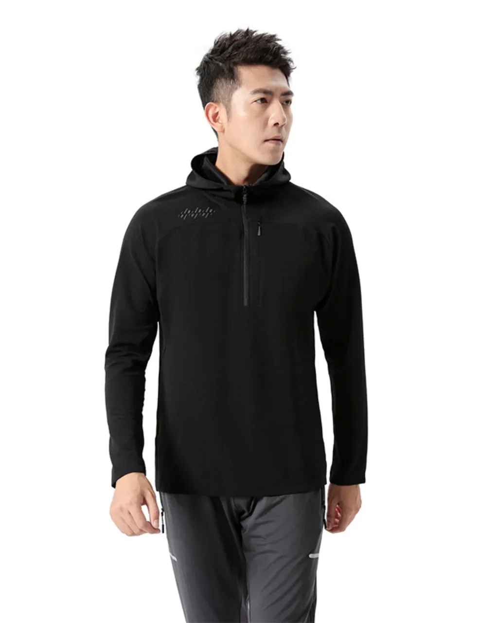 Sudadera Con Capucha Y Cremallera Parcial - negro