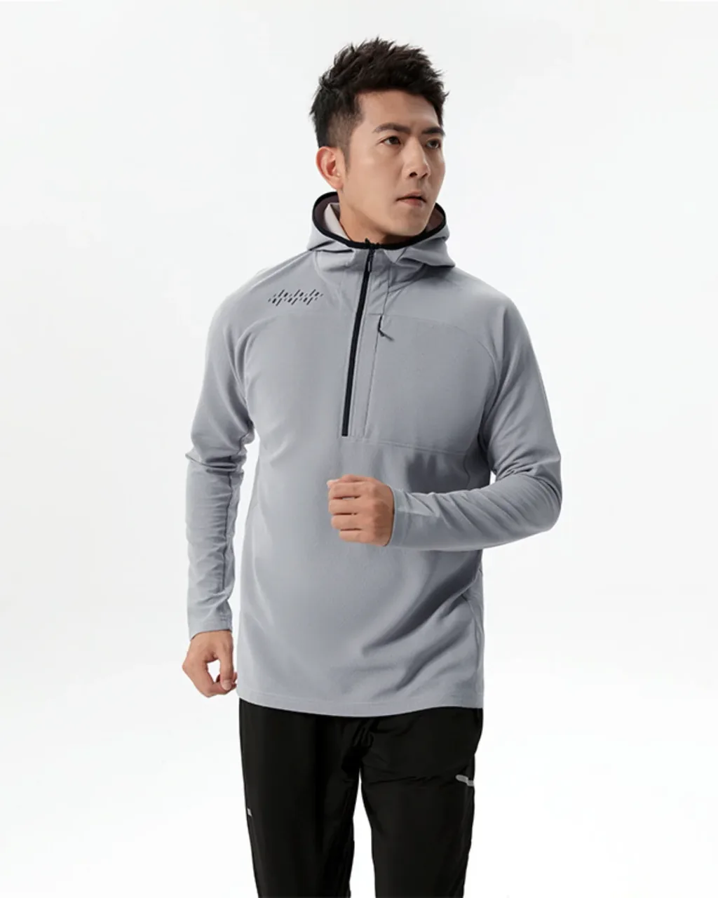 Sudadera Con Capucha Y Cremallera Parcial - gris