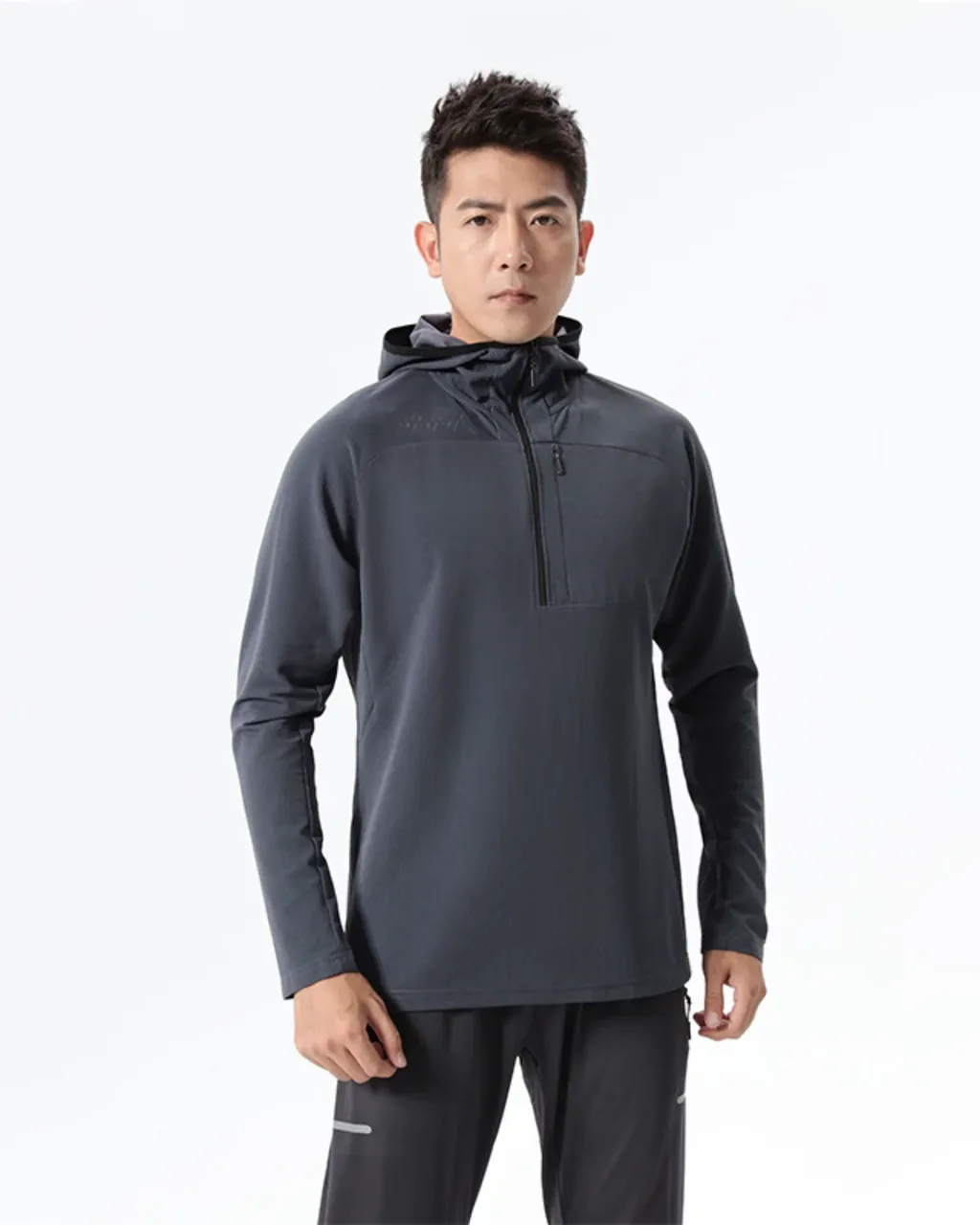 Sudadera Con Capucha Y Cremallera Parcial - azul marino