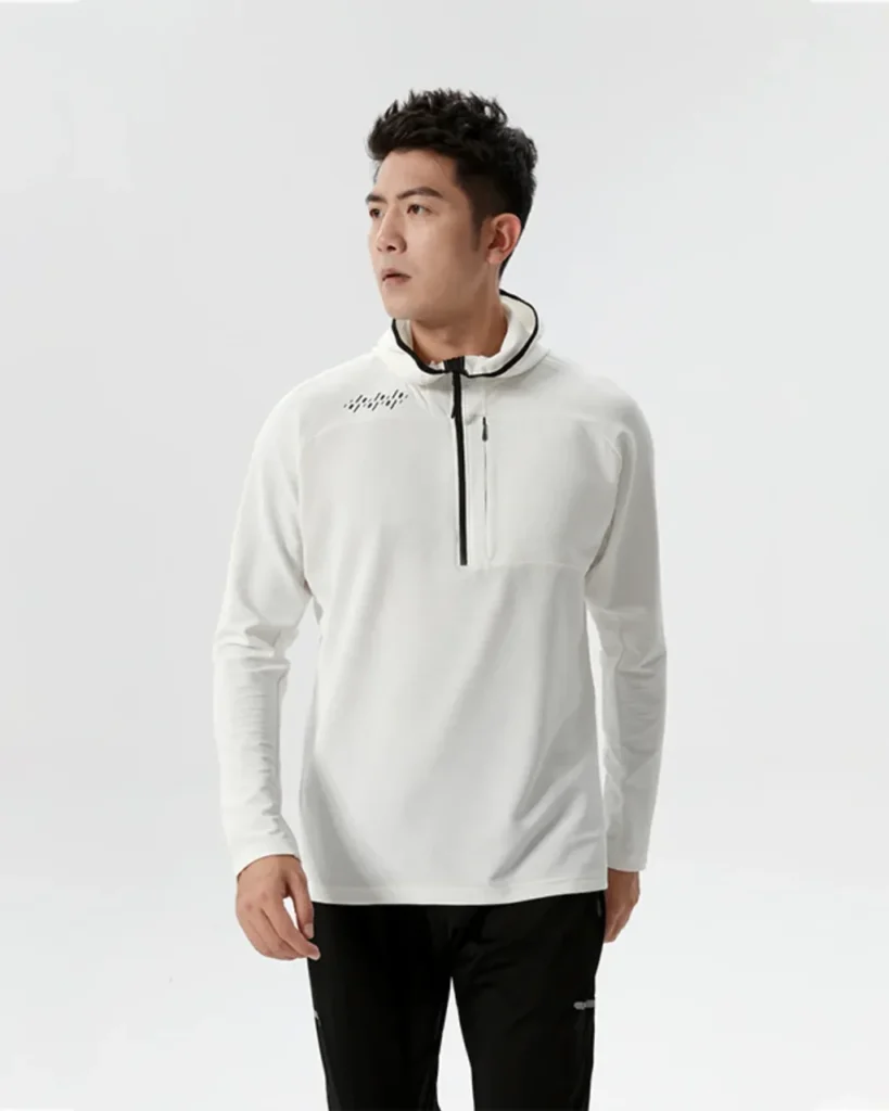 Half Zip Hooded Quick Dry Long Sleeve - White