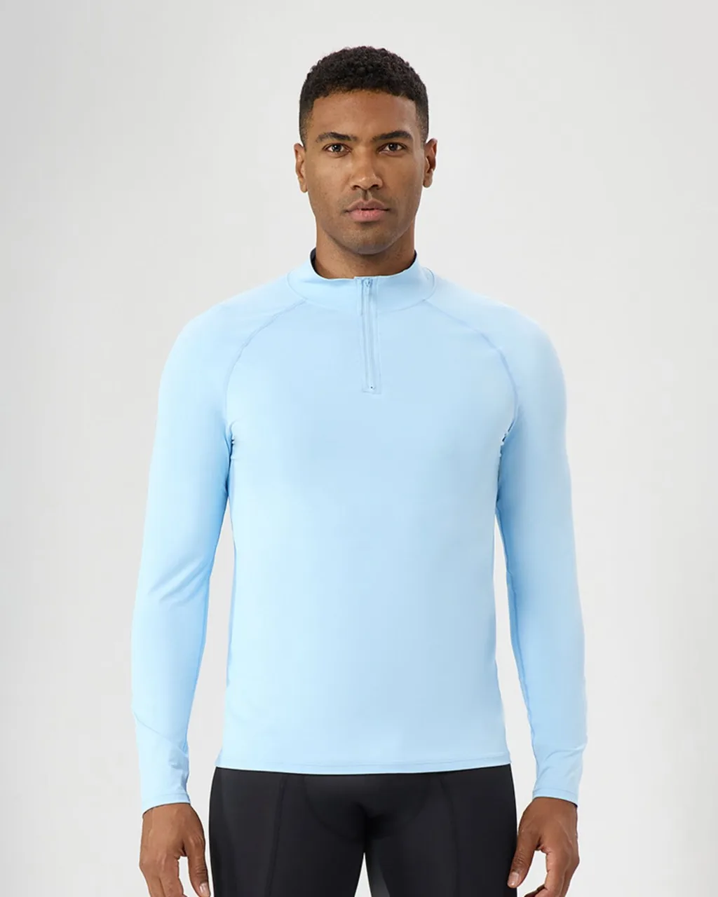 Camiseta Fitness Hombre Con Cremallera Parcial Y Protección Solar - azul bebé