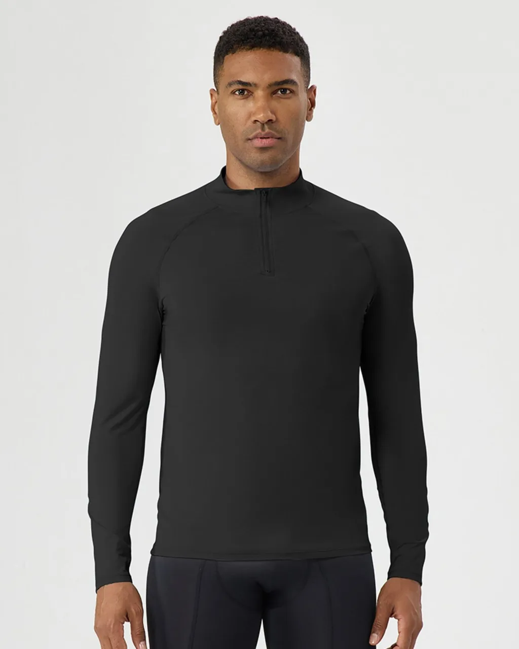 Camiseta Fitness Hombre Con Cremallera Parcial Y Protección Solar - negro