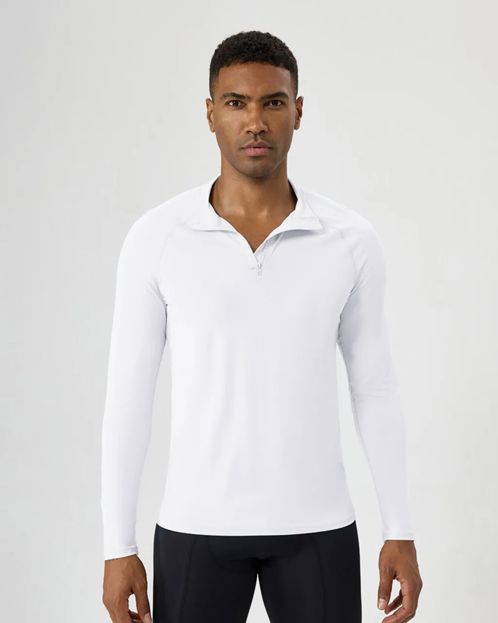 Camiseta Fitness Hombre Con Cremallera Parcial Y Protección Solar - blanco