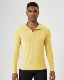 Men's Half Zip Fitness Long Sleeve Sun Protection - Yellow