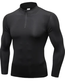Men'S Autumn Winter Half Zip Sports Hoodie Stretch Quick Dry Stand Collar - Black
