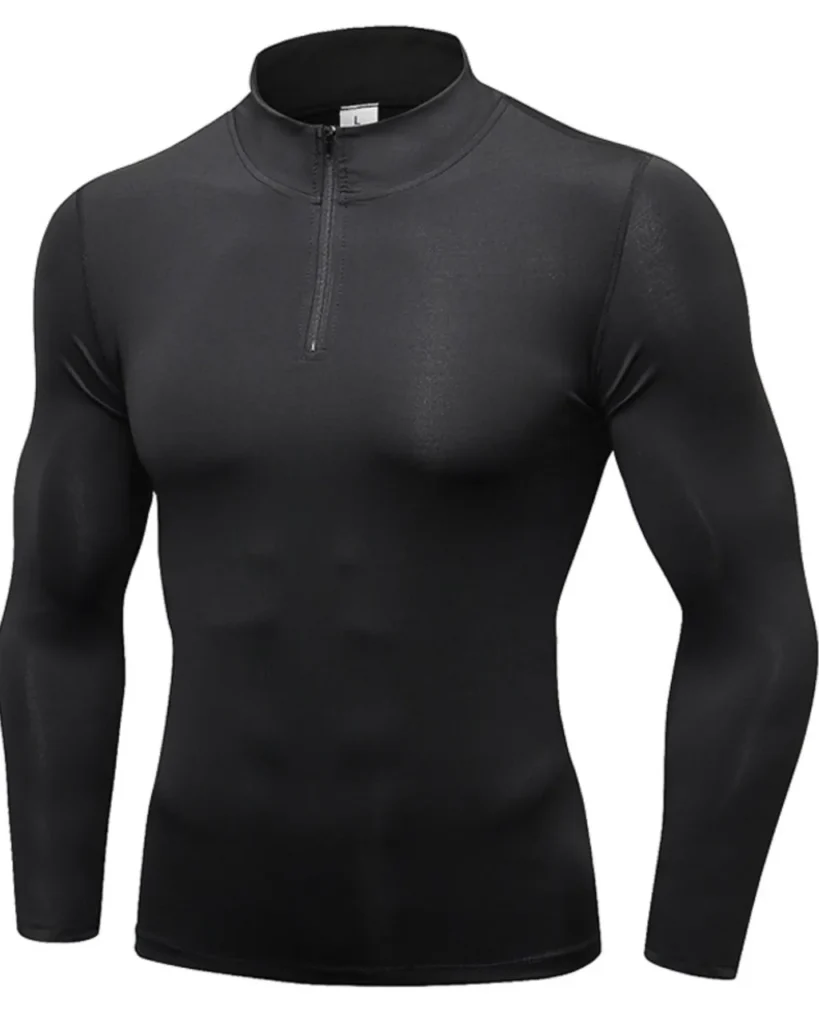 Men'S Autumn Winter Half Zip Sports Hoodie Stretch Quick Dry Stand Collar - Black