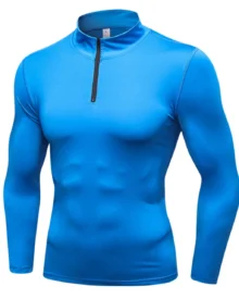 Men'S Autumn Winter Half Zip Sports Hoodie Stretch Quick Dry Stand Collar - Blue