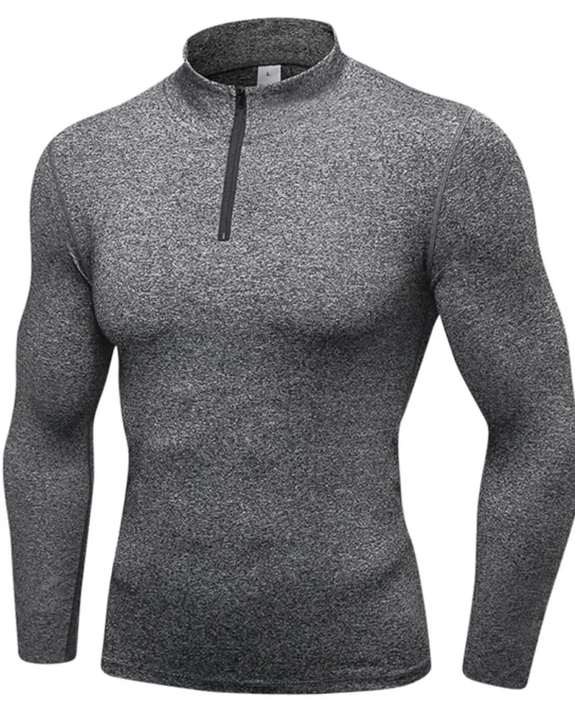 Men'S Autumn Winter Half Zip Sports Hoodie Stretch Quick Dry Stand Collar - Dark Grey