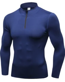 Men'S Autumn Winter Half Zip Sports Hoodie Stretch Quick Dry Stand Collar - Navy