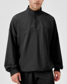 Sudadera Deportiva Para Hombre Otoño-Invierno Con Cuello Alto Y Cremallera Parcial - negro