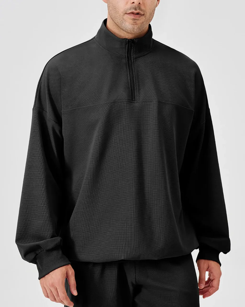 Men's Autumn & Winter Half Zip Stand Collar Sports Sweatshirt - Black