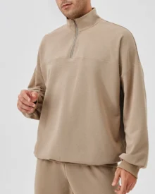 Men's Autumn & Winter Half Zip Stand Collar Sports Sweatshirt - Light Brown