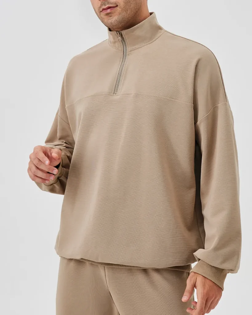 Sudadera Deportiva Para Hombre Otoño-Invierno Con Cuello Alto Y Cremallera Parcial - Light marrón