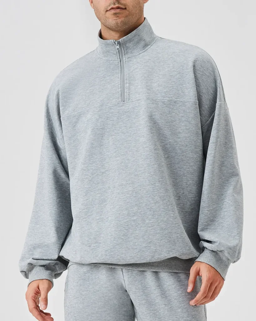 Sudadera Deportiva Para Hombre Otoño-Invierno Con Cuello Alto Y Cremallera Parcial - gris claro