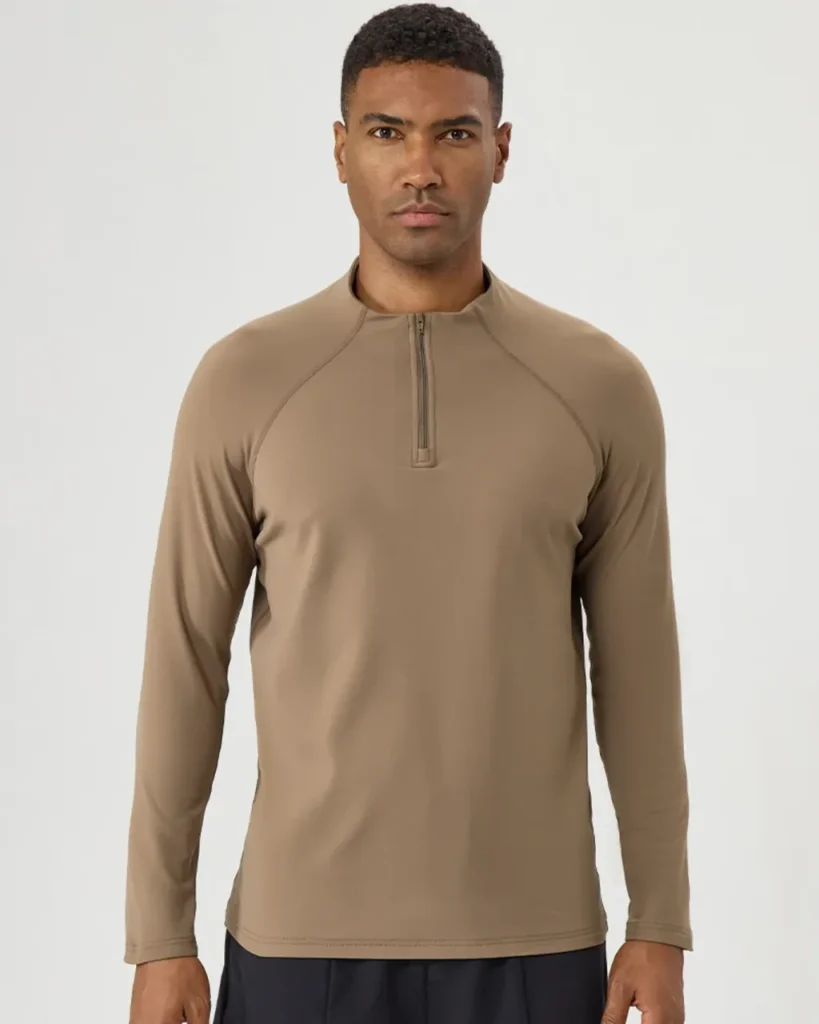 Men's Winter Fleece Half Zip Long Sleeve - Camel