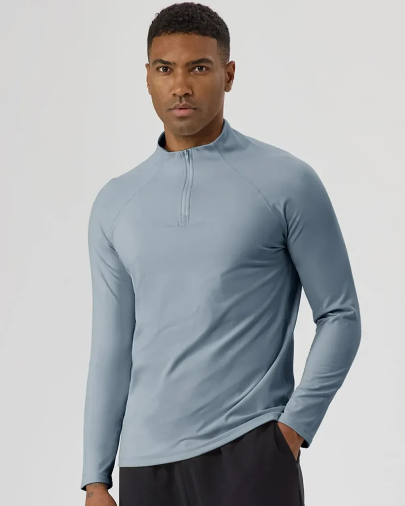Men's Winter Fleece Half Zip Long Sleeve - Light Blue