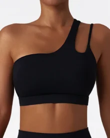 One Shoulder Irregular Back Sports Bra - Black