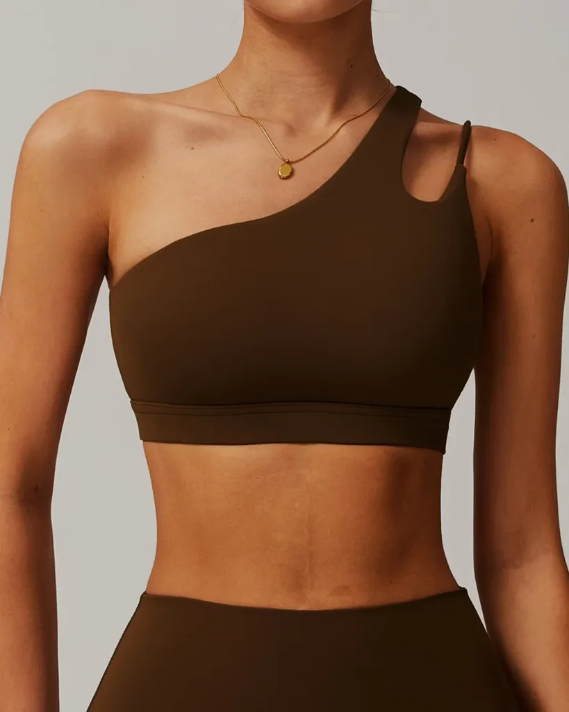 One Shoulder Irregular Back Sports Bra - Brown