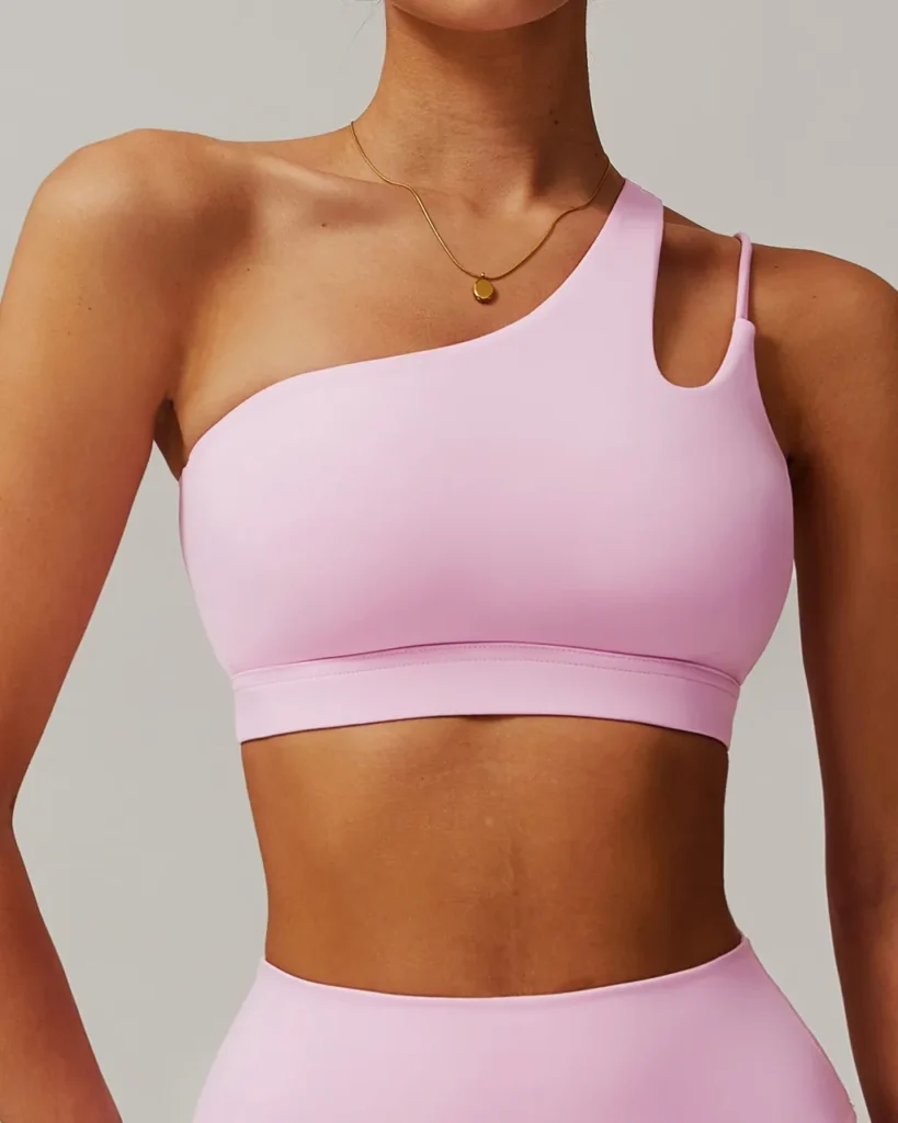 One Shoulder Irregular Back Sports Bra - Light Pink