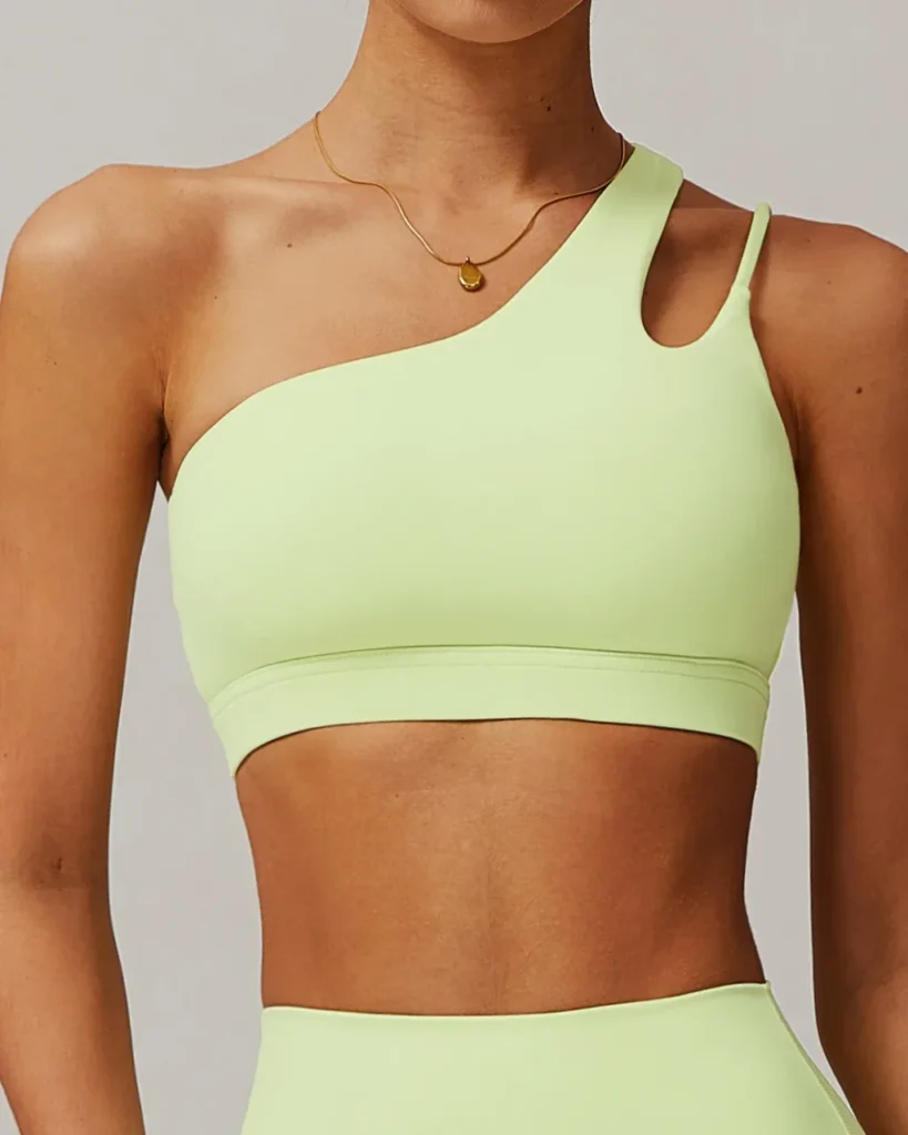 One Shoulder Irregular Back Sports Bra - Mint Green