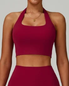 Halter Gather Back Quick Dry Sports Bra - Red