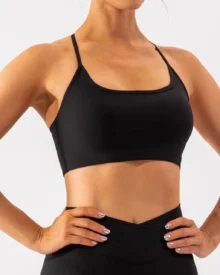 Ribbed Cross Back Shockproof Yoga Bra - Black