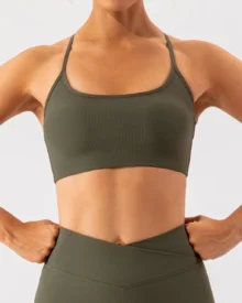 Ribbed Cross Back Shockproof Yoga Bra - Charcoal