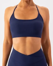 Ribbed Cross Back Shockproof Yoga Bra - Midnight