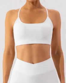 Ribbed Cross Back Shockproof Yoga Bra - White