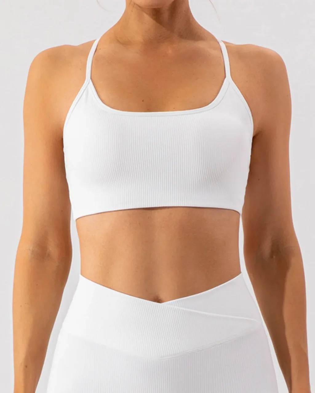Sujetador Yoga Antigolpes Con Espalda Cruzada Y Textura Acanalada - blanco