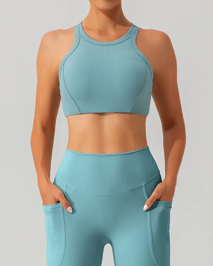 Ribbed Crisscross Back Sports Bra - Teal