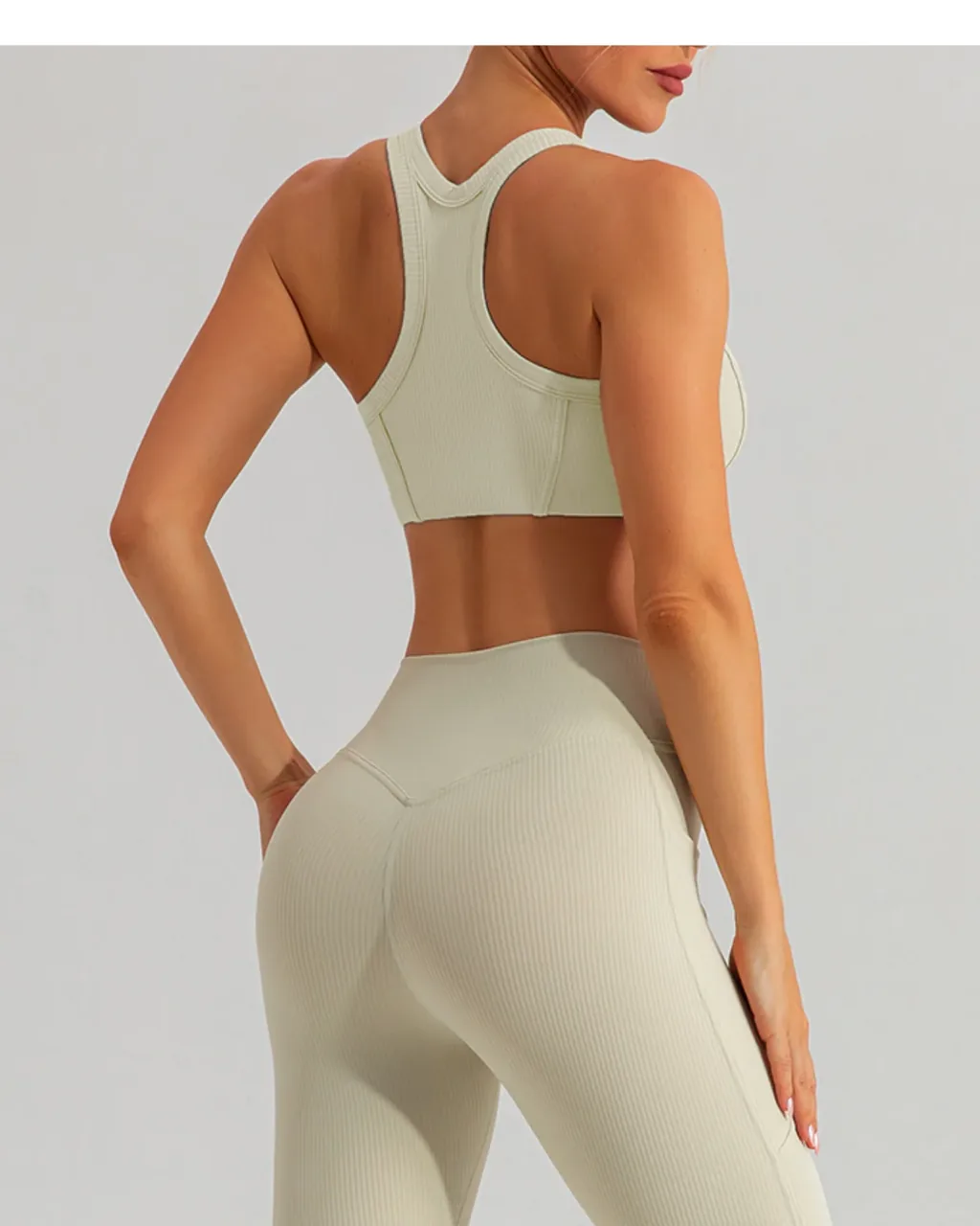 Sujetador Deportivo Con Espalda Cruzada Y Textura Rizada - Warm greige beige