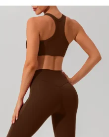 Ribbed Crisscross Back Sports Bra - Wine