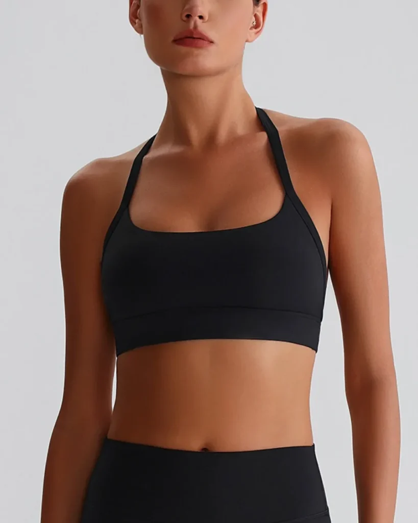 Halter Bandeau Cross Back Yoga Bra - Charcoal Black