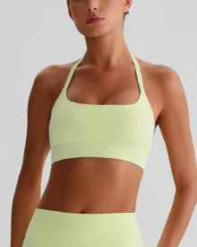 Halter Bandeau Cross Back Yoga Bra - Pale Moss Green