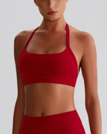 Halter Bandeau Cross Back Yoga Bra - Red