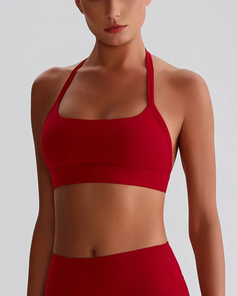 Halter Bandeau Cross Back Yoga Bra - Red