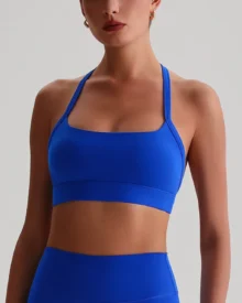 Halter Bandeau Cross Back Yoga Bra - Royal Blue